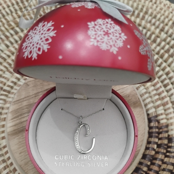 Sterling Silver & Cubic Zirconia Initial C Pendant Necklace in Ornament Box NWT - Picture 9 of 9